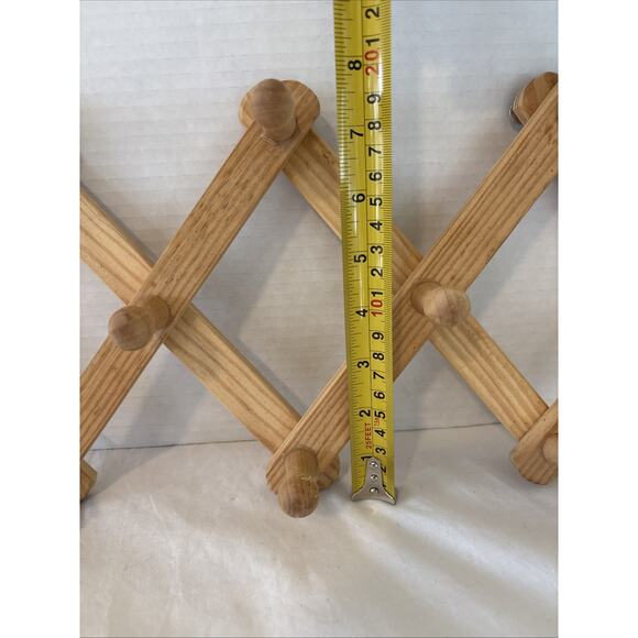Vintage 10 Peg Wooden Accordion Style Coat Hat Wall Rack Expandable Hanger - Picture 7 of 11